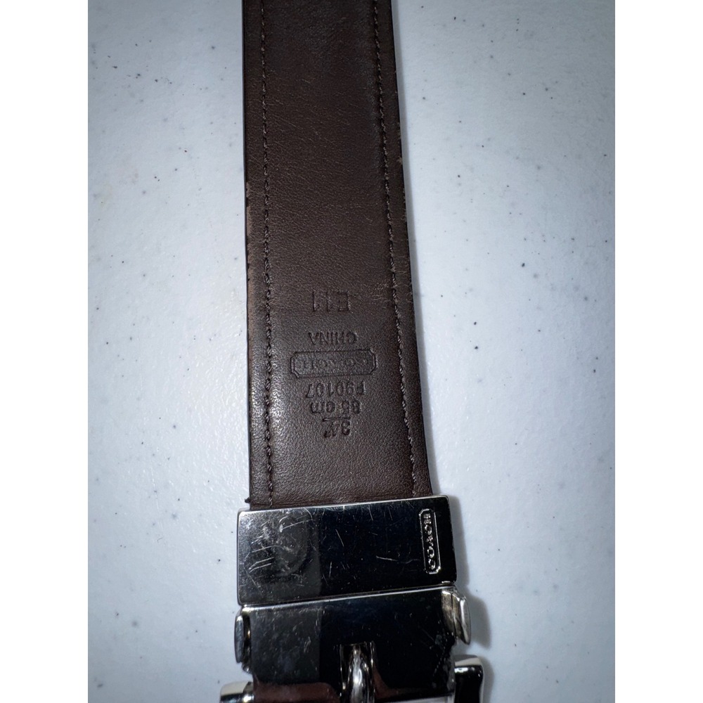 Coach Signature Monogram Canvas Leather Belt Brown Tan Silver Buckle 32-36 Inch - Picture 13 of 13